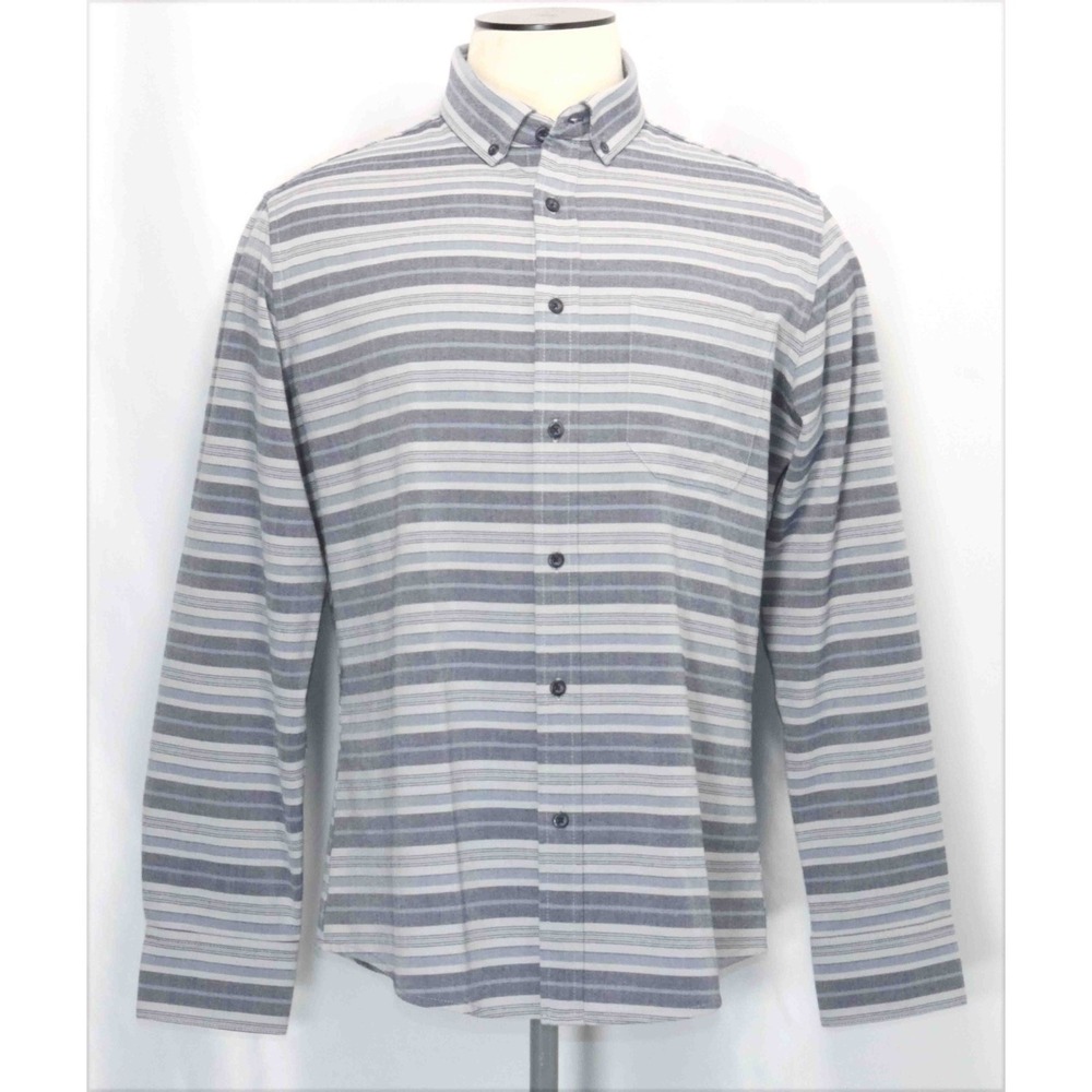 Mizzen+Main Gray Striped City Flannel Hickory Striped Shirt Mens Size Large Trim